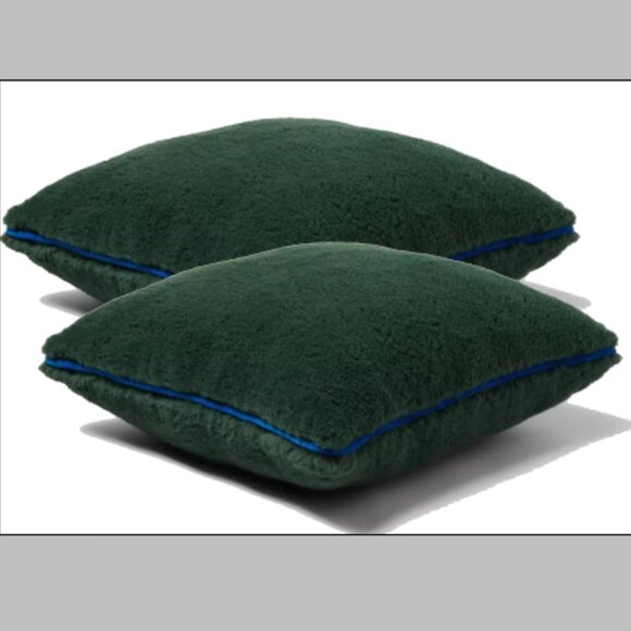 2 Cozy Faux Shearling Decorative Throw Pillow Dark Green - Brand New - Picture 1 of 5